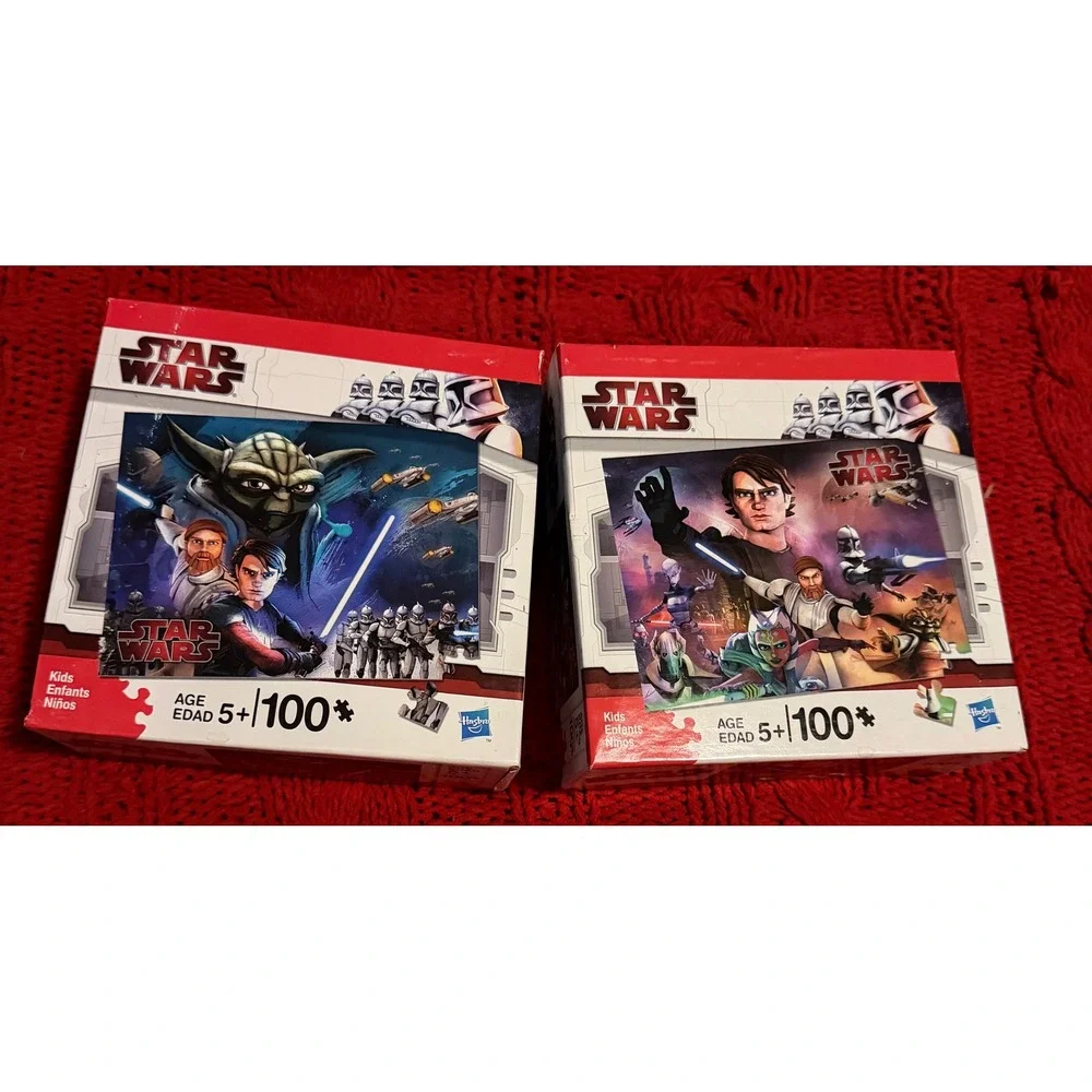 Star Wars The Clone Wars 100 Piece Puzzles Set of 2 Hasbro MB Jigsaw Anakin Yoda